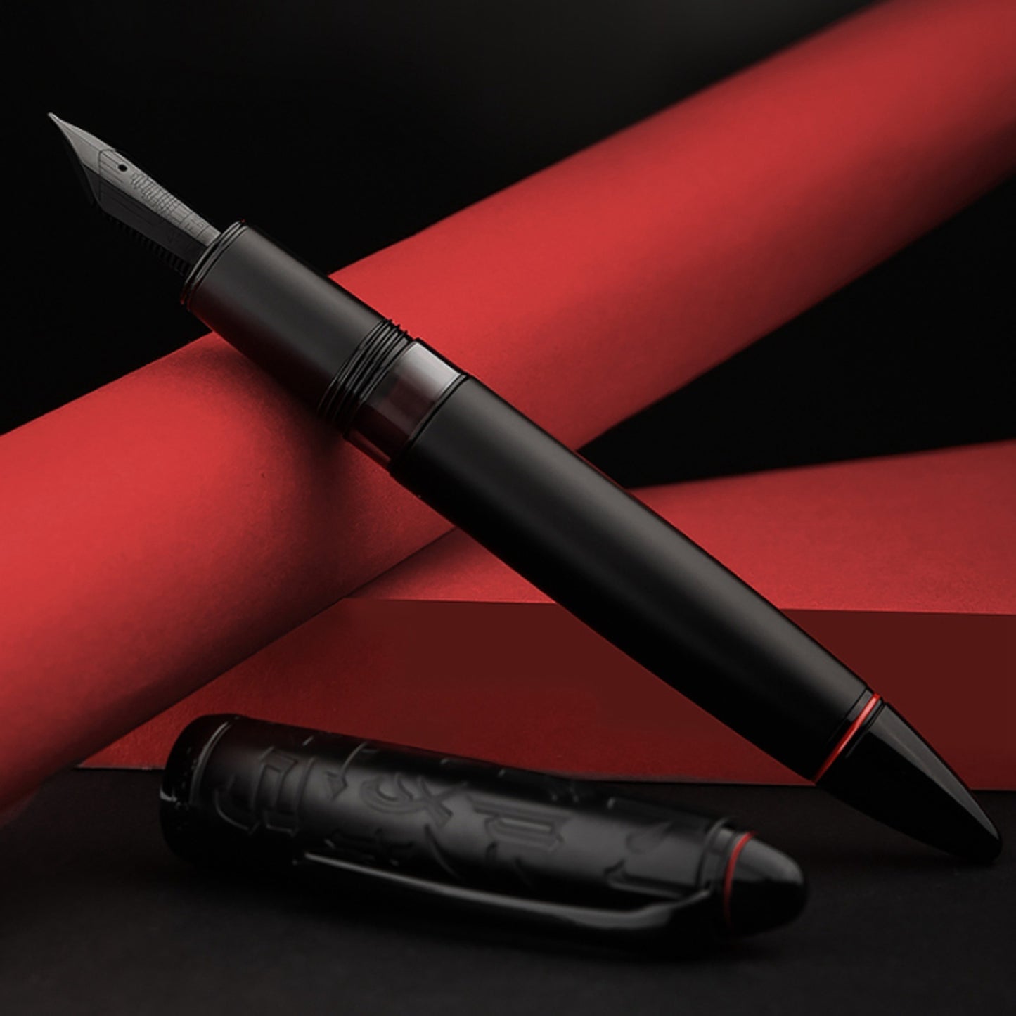 HongDian N6 Black Piston Fountain Pen Resin EF/F/Long Knife Nib Beautiful Torpedo Cloud Seal Cap Business Office Writing gifts