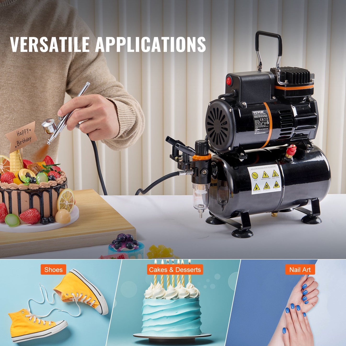 Airbrush Kit, Dual Fan Air Tank Compressor System Kit with 3.5L Air Storage Tank, Air Brush Set with 0.3 mm Tip Airbrush, Holder, Color Mixing Wheel, Cleaning Brush Set, Art Nail Cookie Tattoo