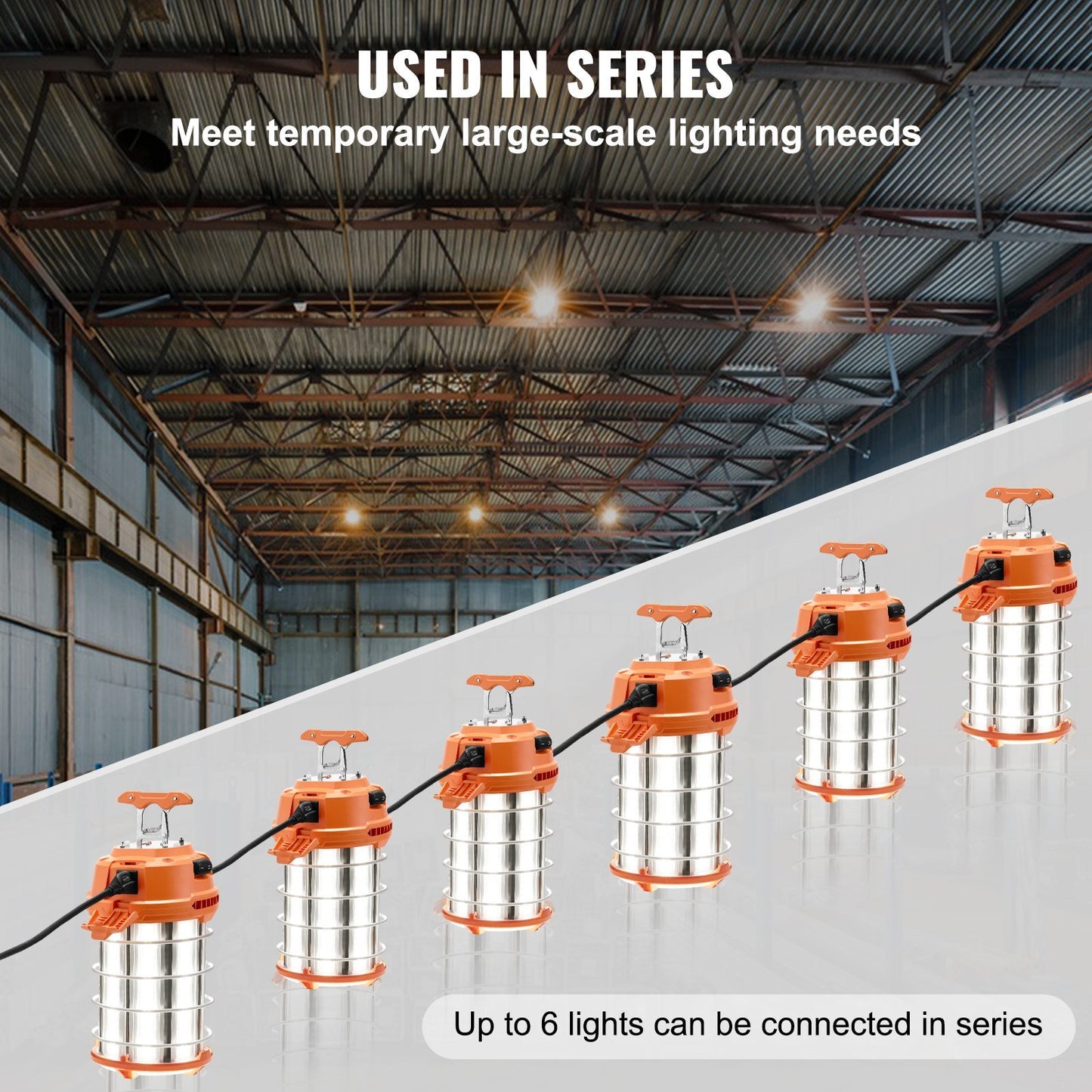 VEVOR LED Temporary Work Light, 150W, 20000lm Construction Lights, 5000K Portable Super Bright & Waterproof & Connected Up to 6 lights, Hanging Job Site Lighting for Indoor and Outdoor Lighting UL