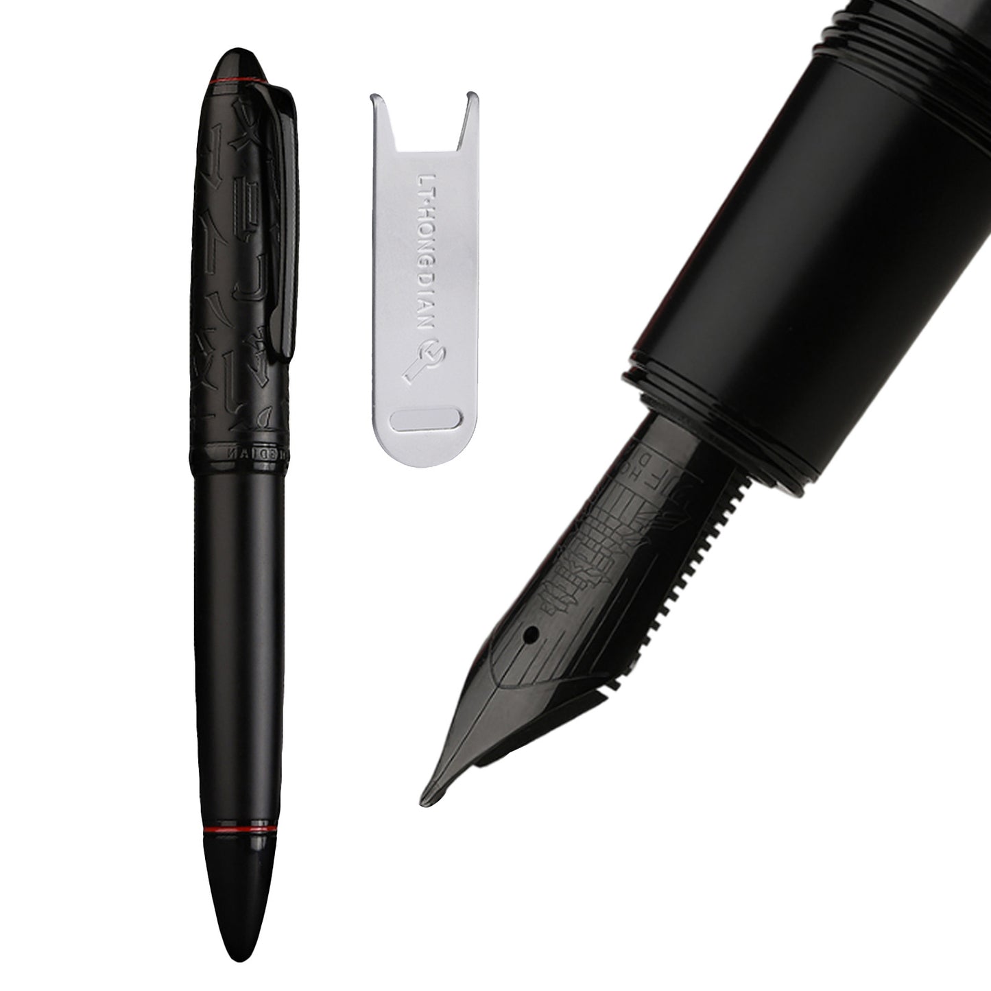 HongDian N6 Black Piston Fountain Pen Resin EF/F/Long Knife Nib Beautiful Torpedo Cloud Seal Cap Business Office Writing gifts