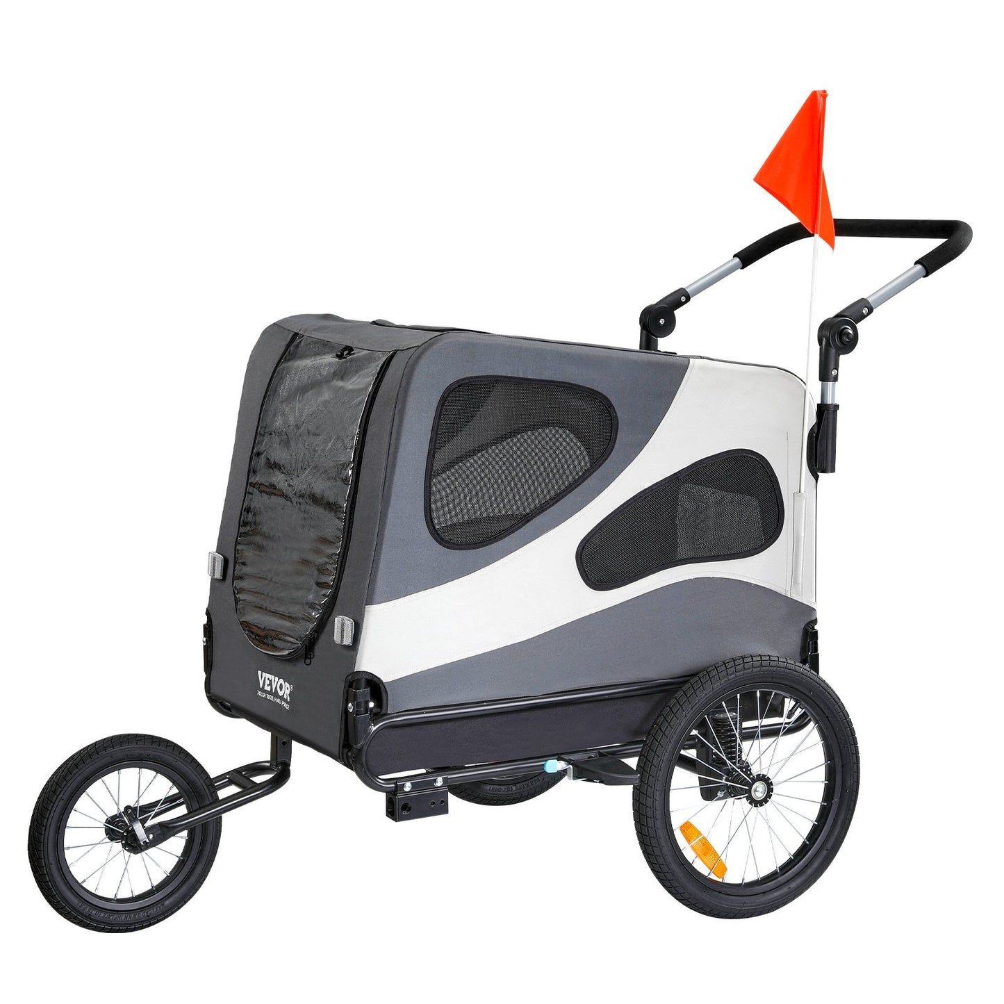 VEVOR Dog Bike Trailer, Supports up to 100 lbs, 2-in-1 Pet Stroller Cart Bicycle Carrier, Easy Folding Cart Frame with Quick Release Wheels, Universal Bicycle Coupler, Reflectors, Flag, Black/Gray