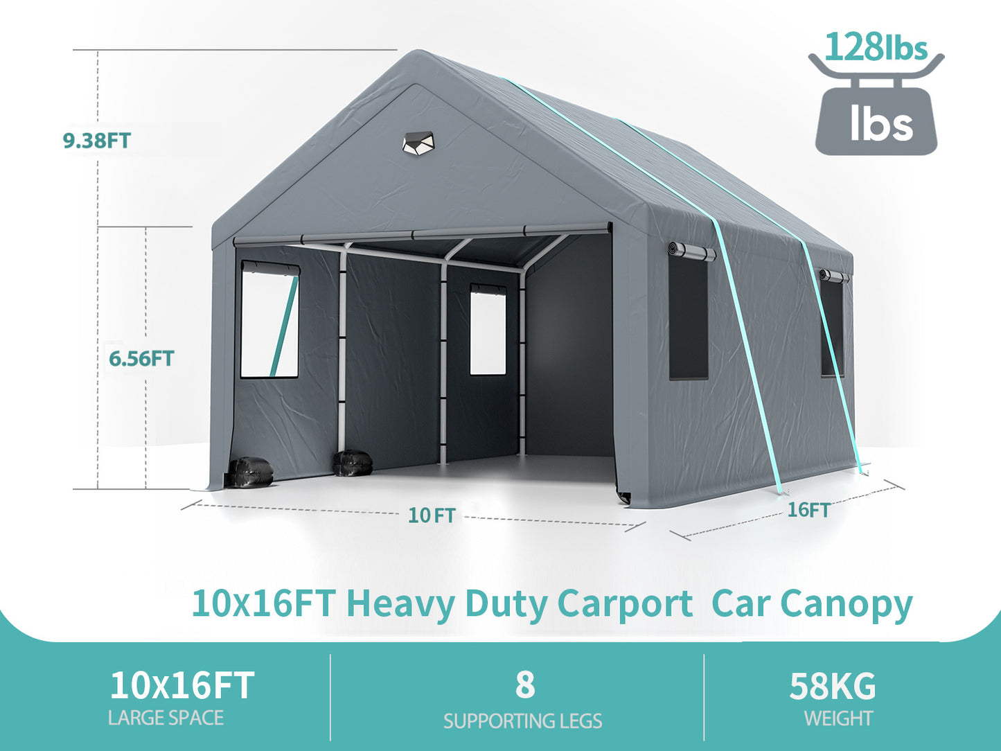 Sannwsg 10x16 Heavy Duty Carport Canopy - Extra Large Portable Car Tent Garage with Roll-up Windows and All-Season Tarp Cover,Side Walls & Removable Roof for Car, SUV,Boats&Truck Shelter Logic Storage