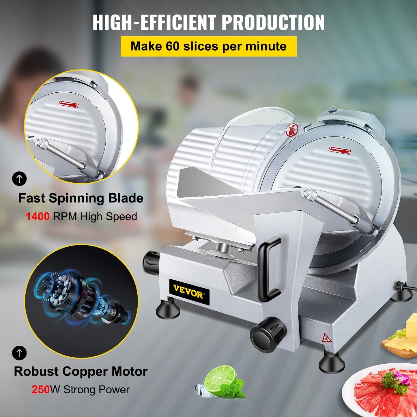 VEVOR Commercial Meat Slicer,12 inch Electric Meat Slicer Semi-Auto 420W Premium Carbon Steel Blade Adjustable Thickness, Deli Meat Cheese Food Slicer Commercial and for Home use,Sliver