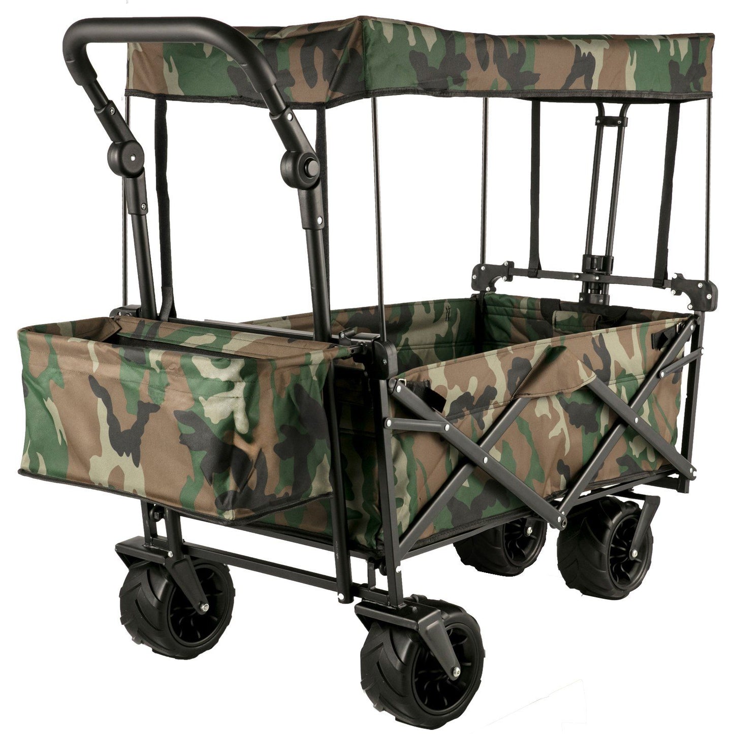 VEVOR Collapsible Folding Wagon with Removable Canopy, Heavy Duty Foldable Wagon Utility Cart for Garden, Camping, Grocery Cart, Beach Wagon Cart with Wheels and Rear Storage, Camouflage