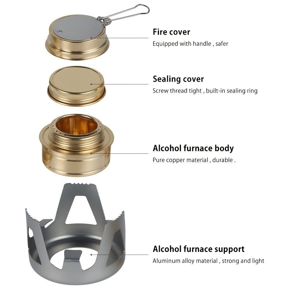 1pc Mini Portable Outdoor Picnic Alcohol Stove Alcohol For Backpacking; Lightweight Brass Spirit Burner With Aluminium Stand For Camping Hiking