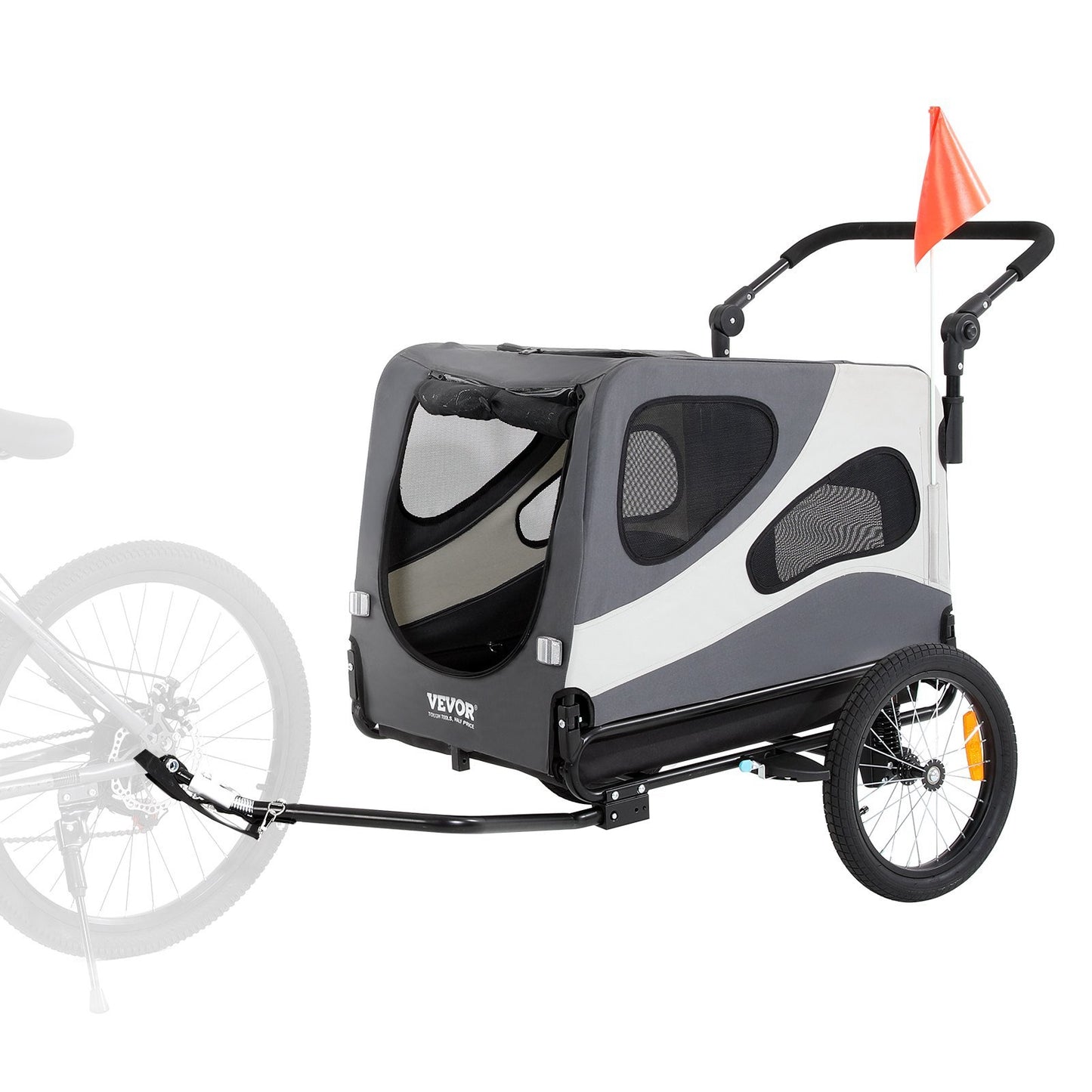 VEVOR Dog Bike Trailer, Supports up to 100 lbs, 2-in-1 Pet Stroller Cart Bicycle Carrier, Easy Folding Cart Frame with Quick Release Wheels, Universal Bicycle Coupler, Reflectors, Flag, Black/Gray