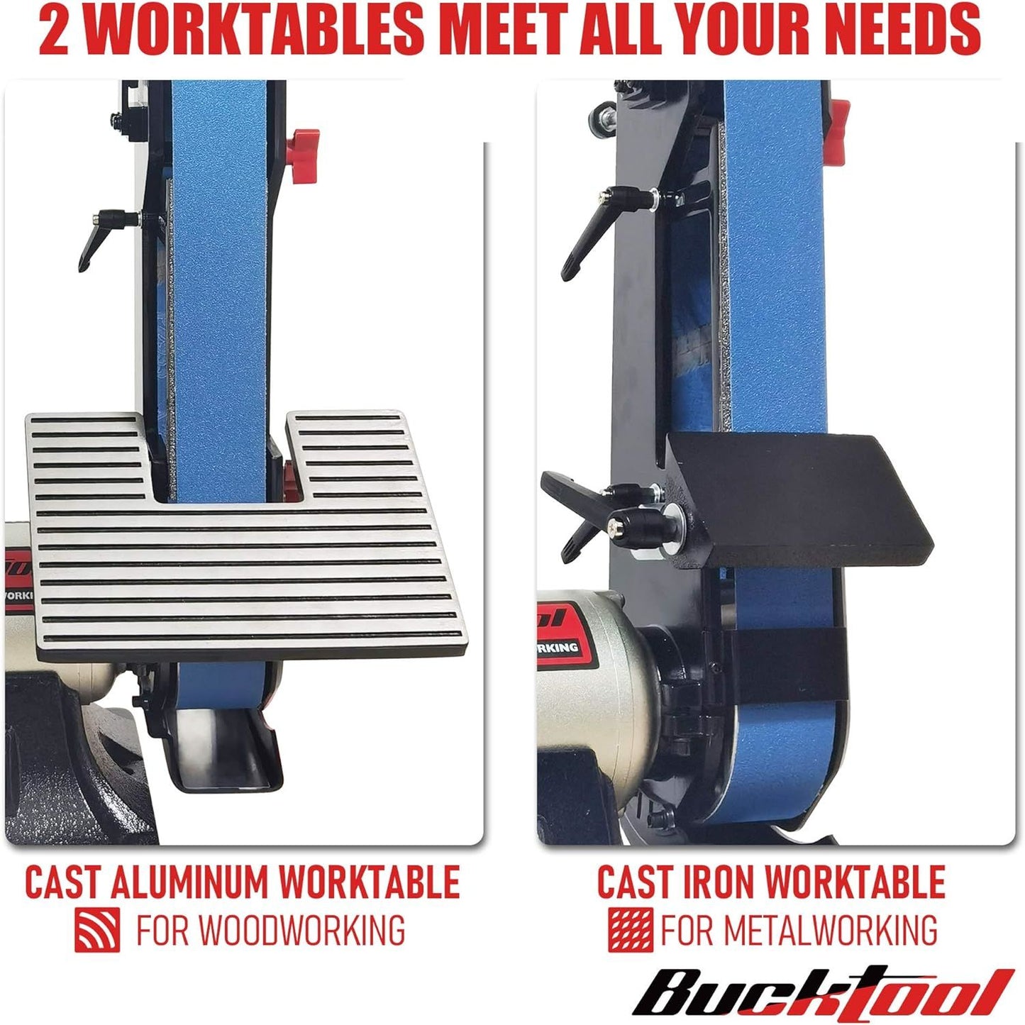 Bucktool Combo 2" x 42" Belt Sander 6" Bench Grinder, Knife Sharpener with Large Work Table BG2600 Upgraded Model