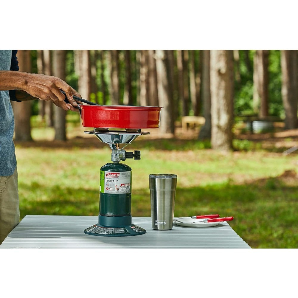 Bottletop Propane Camping Stove, Portable 1-Burner Adjustable Stove with Wind Baffles, Pressure Regulator