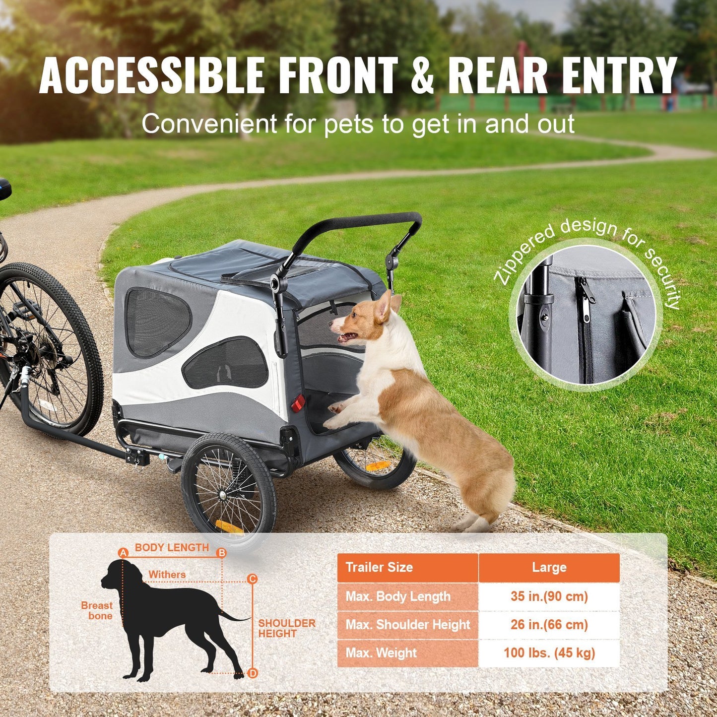 VEVOR Dog Bike Trailer, Supports up to 100 lbs, 2-in-1 Pet Stroller Cart Bicycle Carrier, Easy Folding Cart Frame with Quick Release Wheels, Universal Bicycle Coupler, Reflectors, Flag, Black/Gray