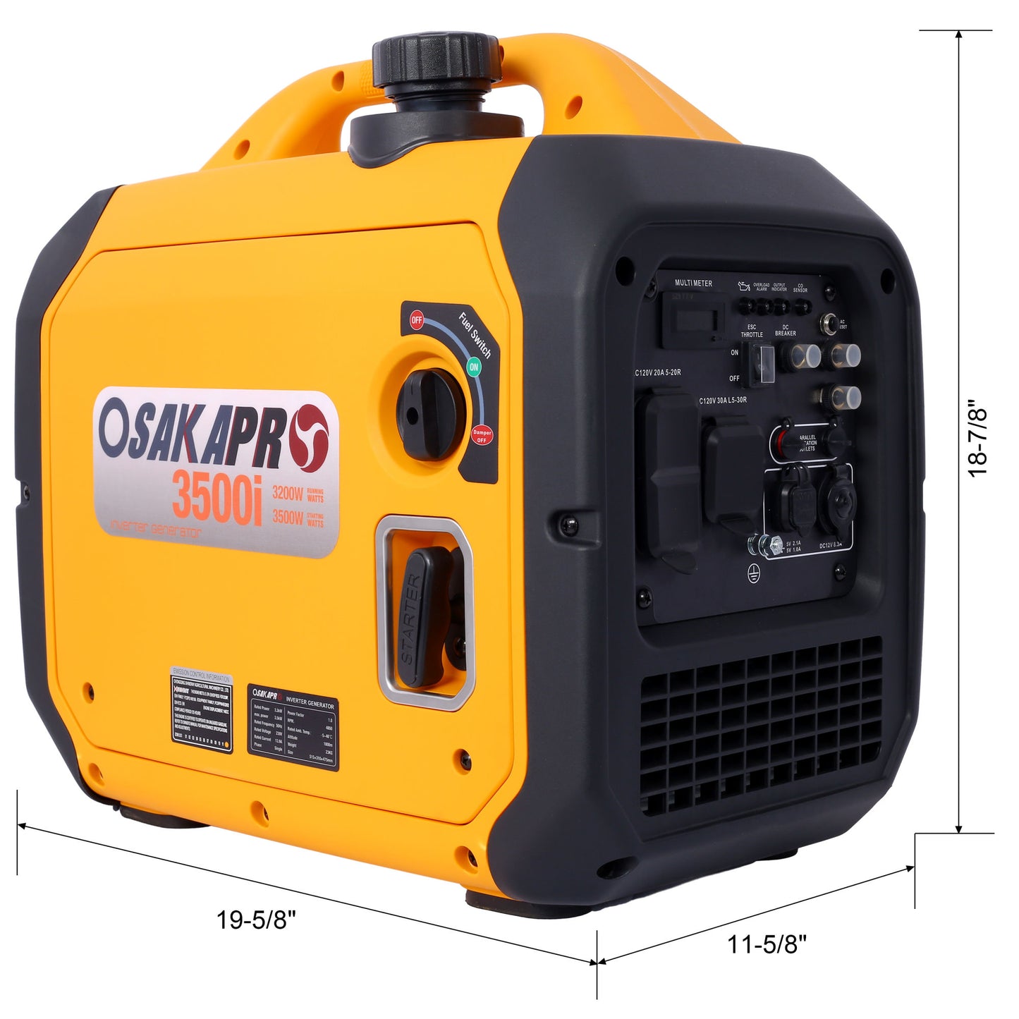 3500 Watt Portable Inverter Generator Gas Powered, EPA Compliant with CO SENSOR, Compact and Lightweight for Home Backup Power, Outdoor Camping, RV and Trailer