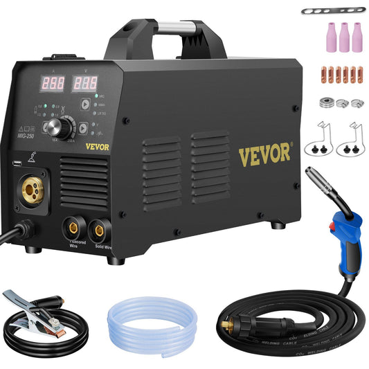 VEVOR 250Amp MIG Welder, Welding Machine 3 in 1, 220V Flux Core/Gas/Solid Wire Welding Machine w/IGBT Inverter & Torch, Digital MIG/Lift TIG/Stick Multiprocess Welder