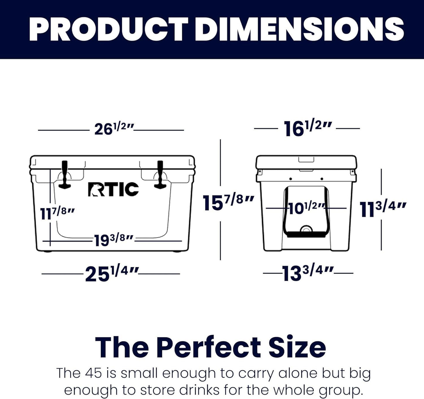 RTIC 45 QT Ultra-Tough Cooler Hard Insulated Portable Ice Chest Box for Beach, Drink, Beverage, Camping, Picnic, Fishing, Boat