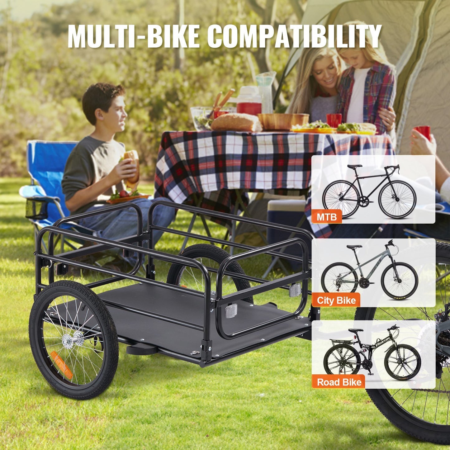 VEVOR Bike Cargo Trailer, 160 lbs Load Capacity, Heavy-Duty Bicycle Wagon Cart, Foldable Compact Storage & Quick Release with Universal Hitch, 16" Wheels, Safe Reflectors, Fits 22"-28" Bike Wheels