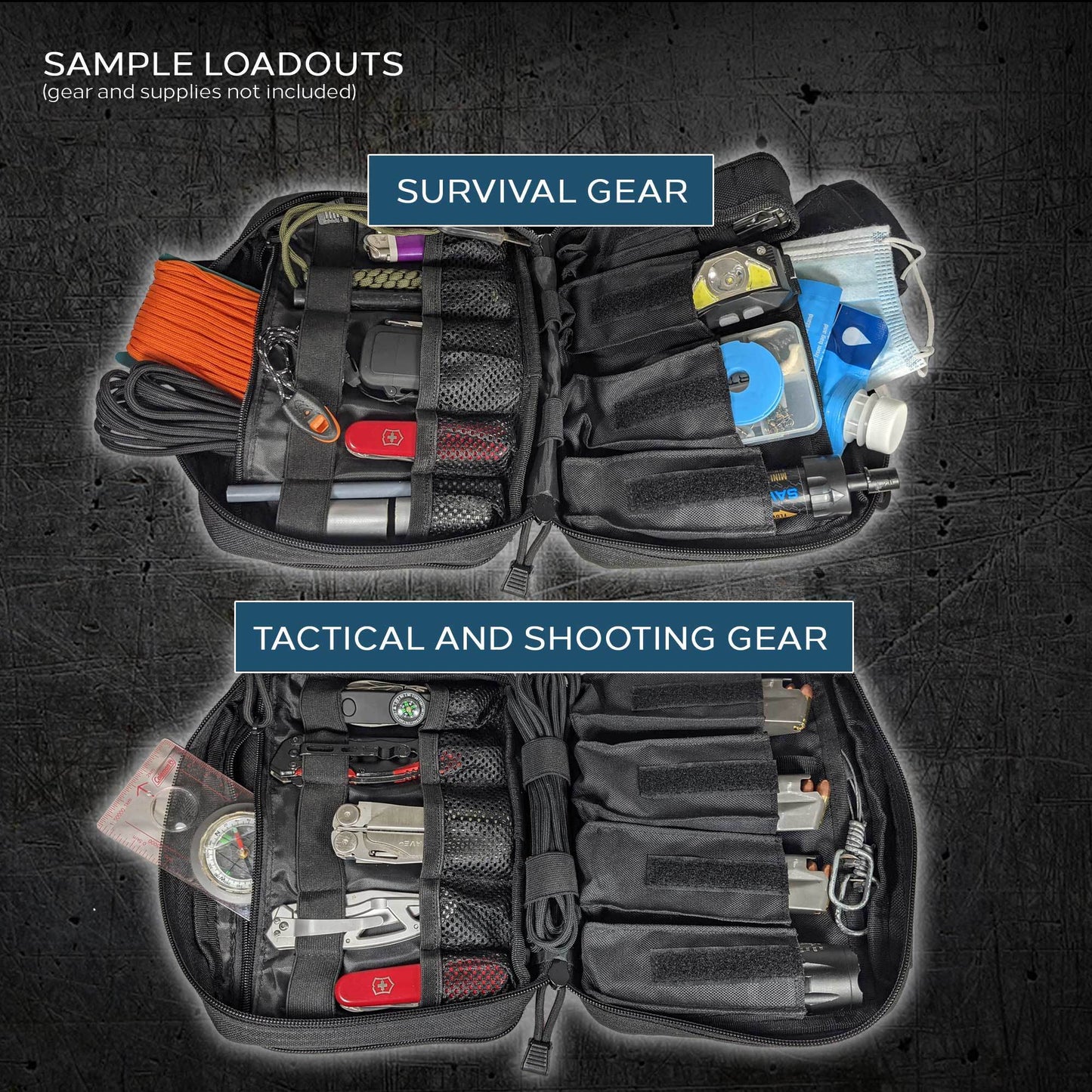 Excursion Gear Organizer;  Backpack Organizer | Utility MOLLE Bag Pouch | Backpacking;  Day Packs;  Go Bags;  Bug Out Bags;  72 Hour Kits;  Survival Kits;  Tactical Pack;  First Aid Supplies