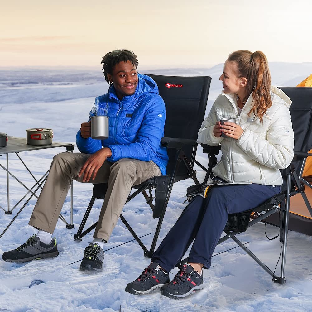 ANTARCTICA GEAR Heated Camping Chair with 12V 16000mAh Battery Pack, Heated Portable Chair, Perfect for Camping, Outdoor Sports, Picnics, and Beach Party, with 5 Pockets