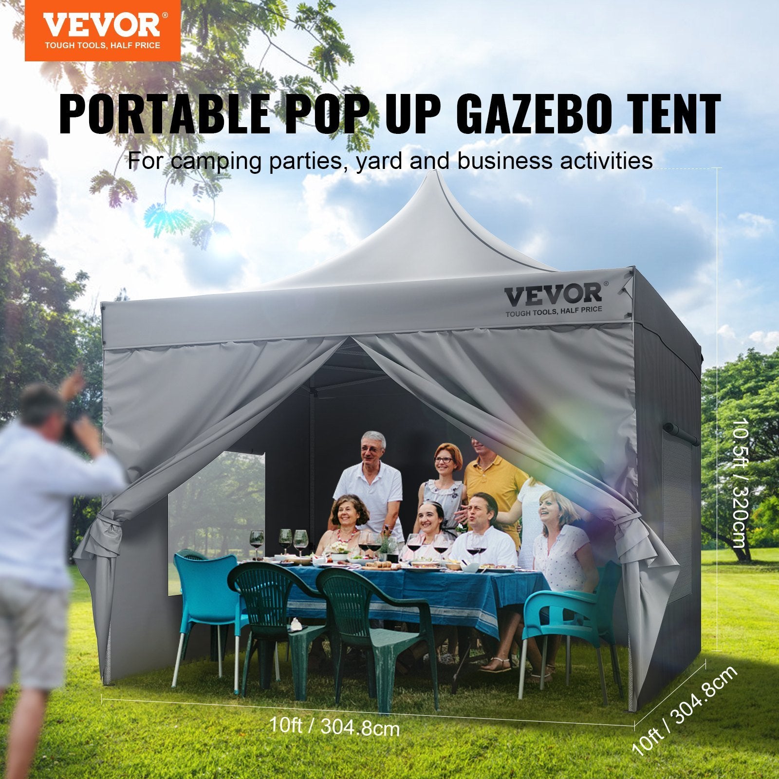 VEVOR 10 x 10 ft. Pop Up Canopy Tent with Removable Sidewalls Dark Gray